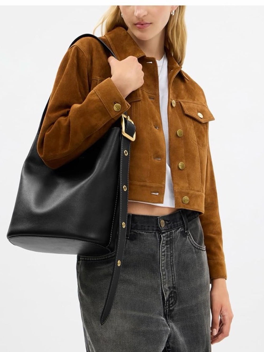 Coach Black Leather Shoulder Hobo with Gold Hardware